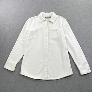 Croft & Barrow Corduroy Button Up Shirt Womens S White Long Sleeve Classic Prep